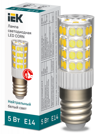 Лампа светодиодная CORN капсула 5Вт 230В 4000К керамика E14 IEK – №1