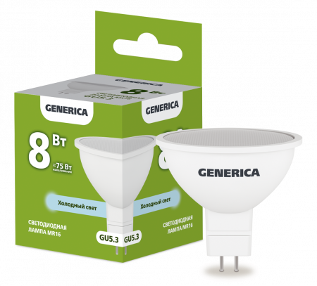 Лампа светодиодная MR16 софит 8Вт 230В 6500К GU5.3 GENERICA – №1