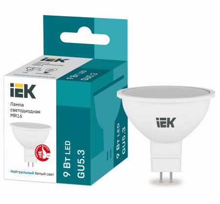 Лампа светодиодная MR16 софит 9Вт 230В 4000К GU5.3 IEK – №1