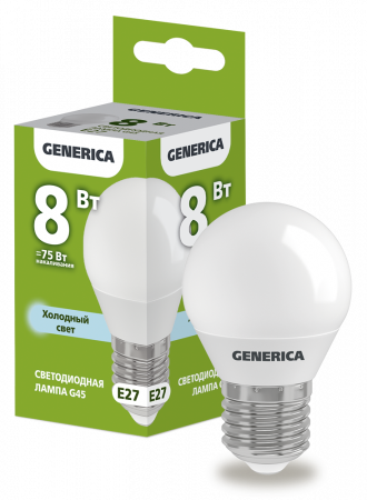 Лампа светодиодная G45 шар 8Вт 230В 6500К E27 GENERICA – №1